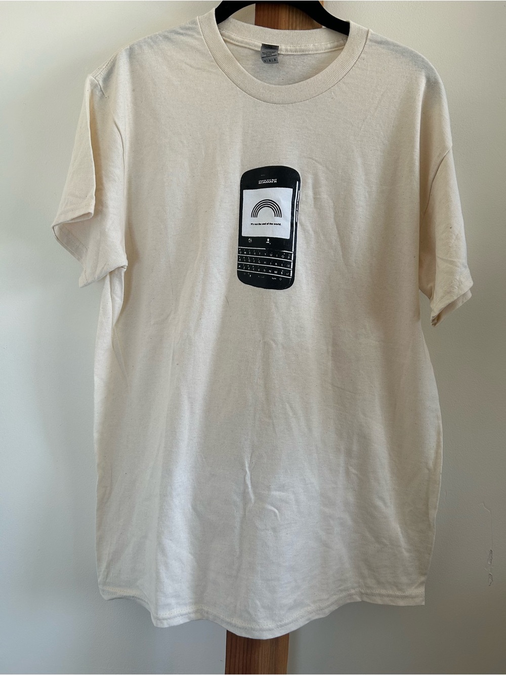 Gildan Cream T-Shirt with Black Phone Graphic